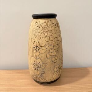 Vintage American Art Pottery Weller Pottery Burntwood Vase Grape and Vine